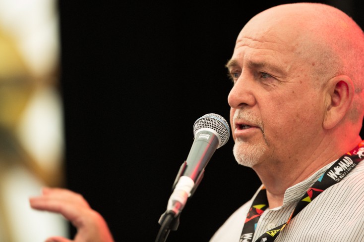 Peter in discussion in the Bowers & Wilkins Sound System tent at WOMAD 2014